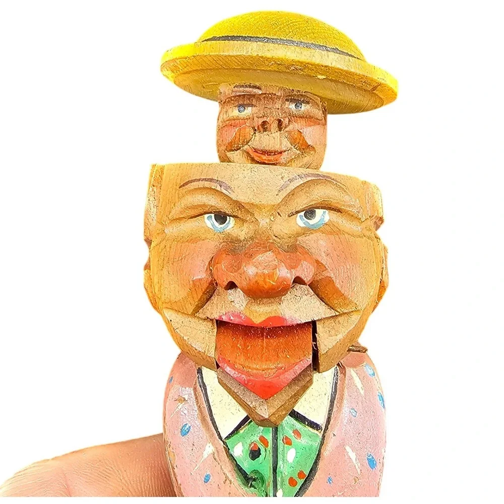 Bottle Stopper 4.25in Vintage Folk Art Carved Jolly Man Lifting Hat black forest